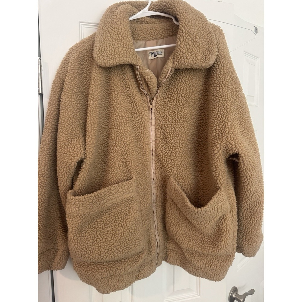 Show ME Your Mumu Women's Beige Butterscotch Teddy Fleece Cordelia Jacket Size M